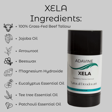 "Pre-Order Now — Ships October 21, 2025" Natural Deodorant XELA. Net WT 2.5 OZ (75 g)