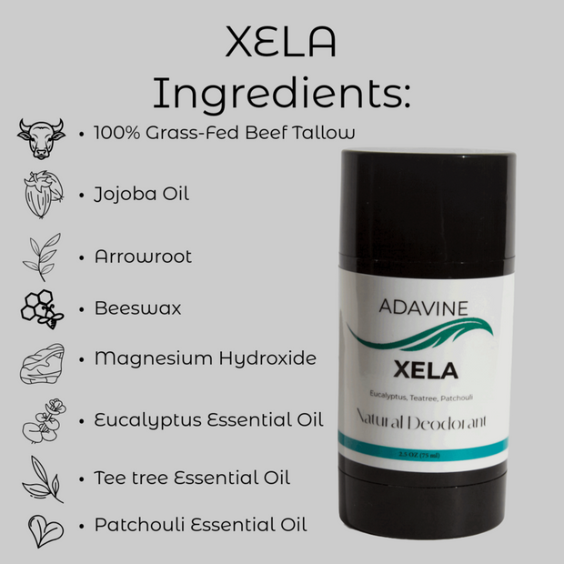 "Pre-Order Now — Ships October 21, 2025" Natural Deodorant XELA. Net WT 2.5 OZ (75 g)
