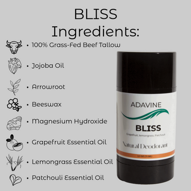 "Pre-Order Now — Ships October 21, 2025" Natural Deodorant BLISS. Net WT 2.5 OZ (75 g)