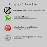 List of reasons why a product is called 'Bliss' on a gray background